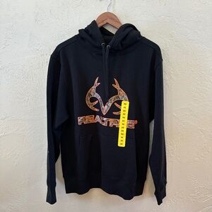 Realtree Men’s Black Hoodie Medium Camo Antler Logo Pullover Sweatshirt NWT